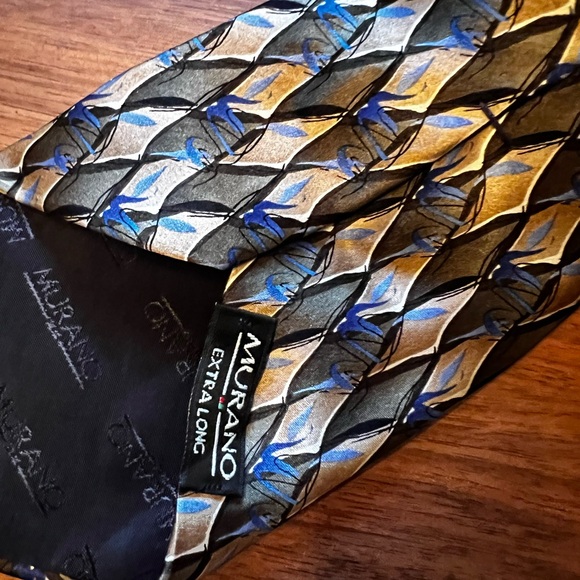 Murano Blue & Tan Tie Extra Long 100% Silk Hand Tailored - Picture 2 of 3